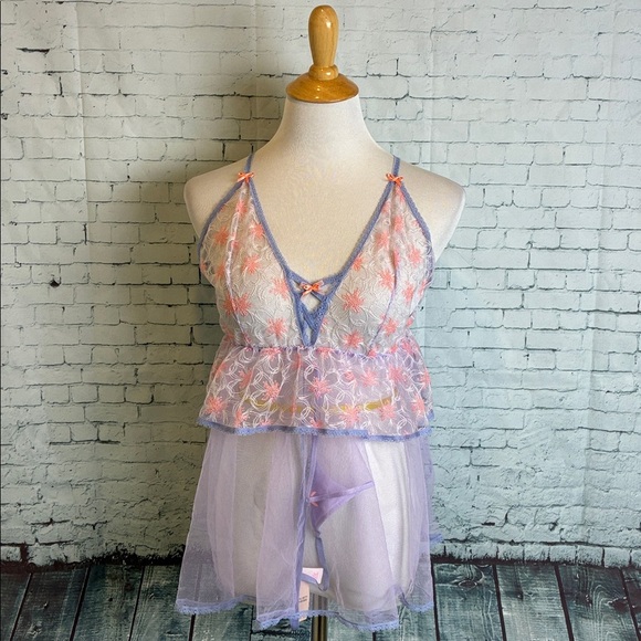 Victoria's Secret Other - Victoria's Secret NWT Tulle Babydoll Nighty & Thong Set Sz L Romantic Coquette